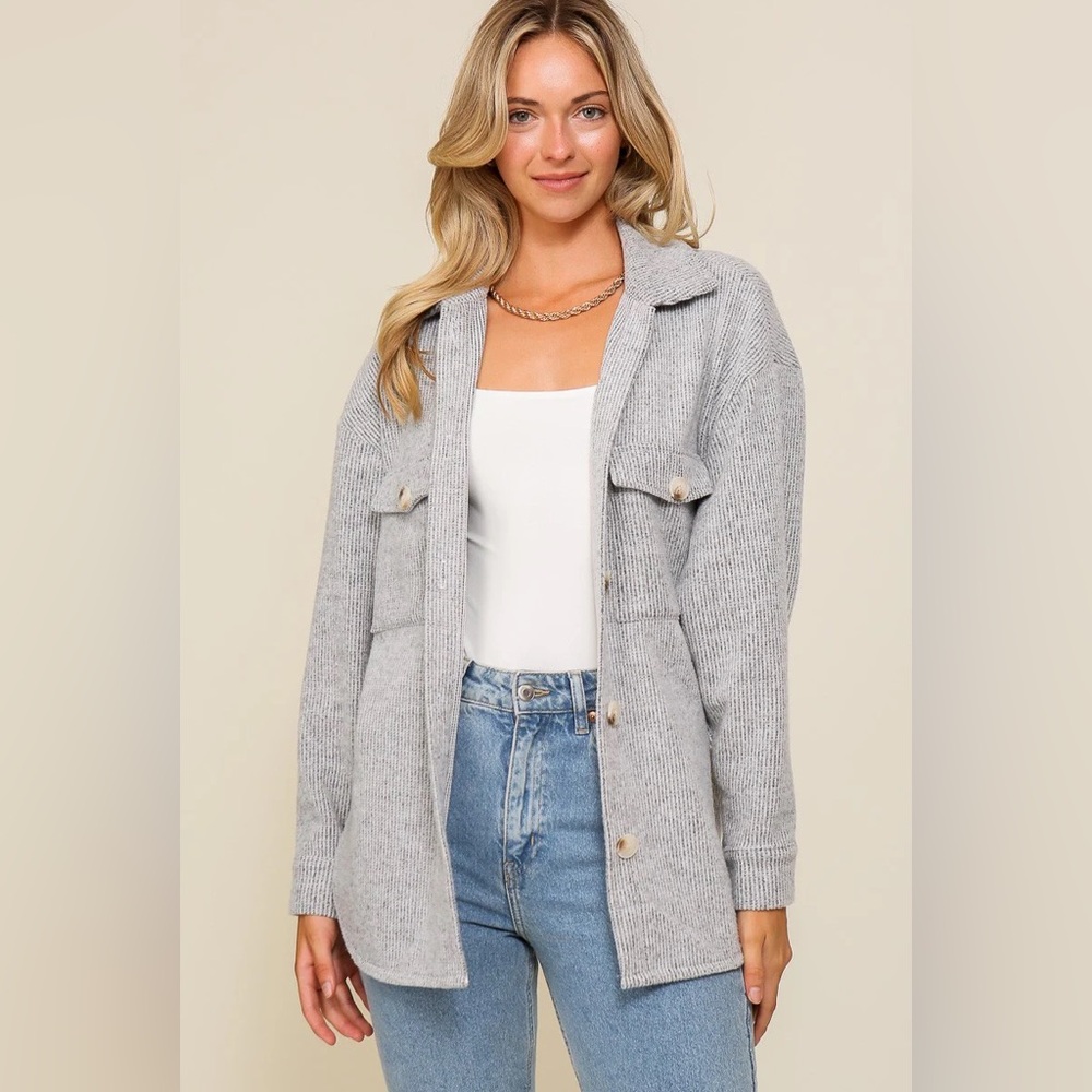 Brushed Waffle Shacket Size 2X in Gray